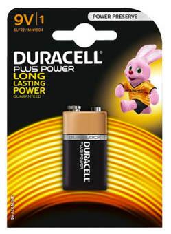 Duracell Plus 9V Alkaline batteri, 1 stk.