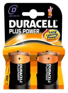 Duracell Plus D Alkaline batterier, 2 stk.
