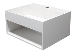 Cassøe firkantet solid surface vask med hylde - 50 x 40 cm - Mat hvid