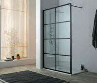 Lavabo Walk-In brusevæg 100 x 200 cm, klart glas/mat sort