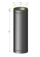 Sort isoleret skorstenssektion Ø150 mm. 1000 mm. Inkl. spændebånd